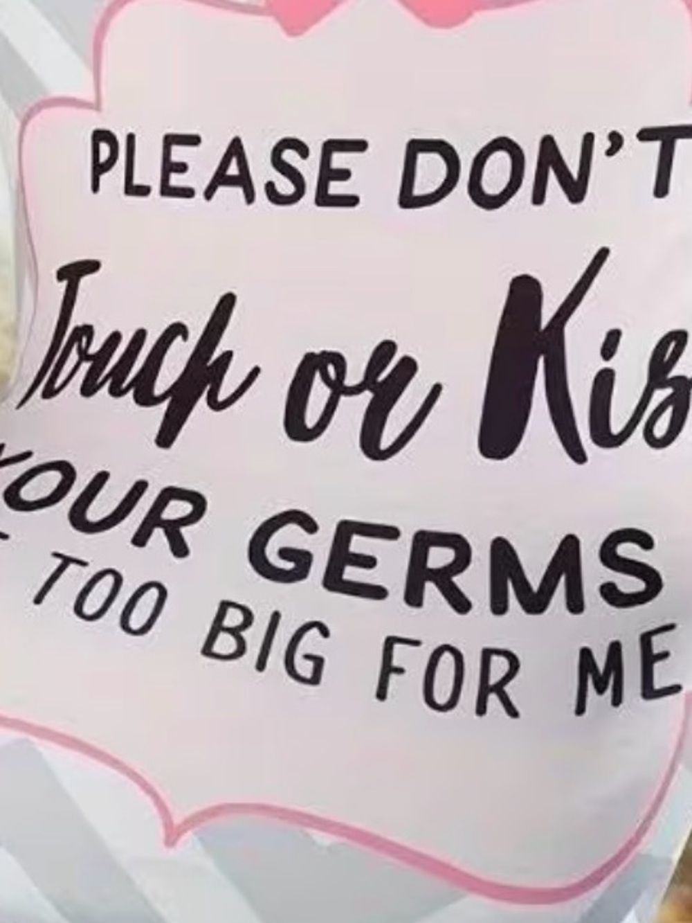 Cute Pink & Gray Graphic Baby Car Seat Cover- "Please Don't Touch or Kiss"